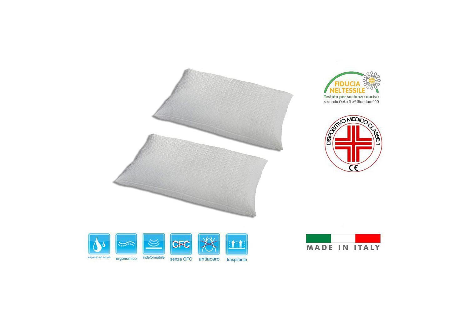 TOP AIR - Materasso Memory Alto 25 cm Dispositivo medico detraibile Rivestimento Aloe Vera e guanciale/i memory in omaggio